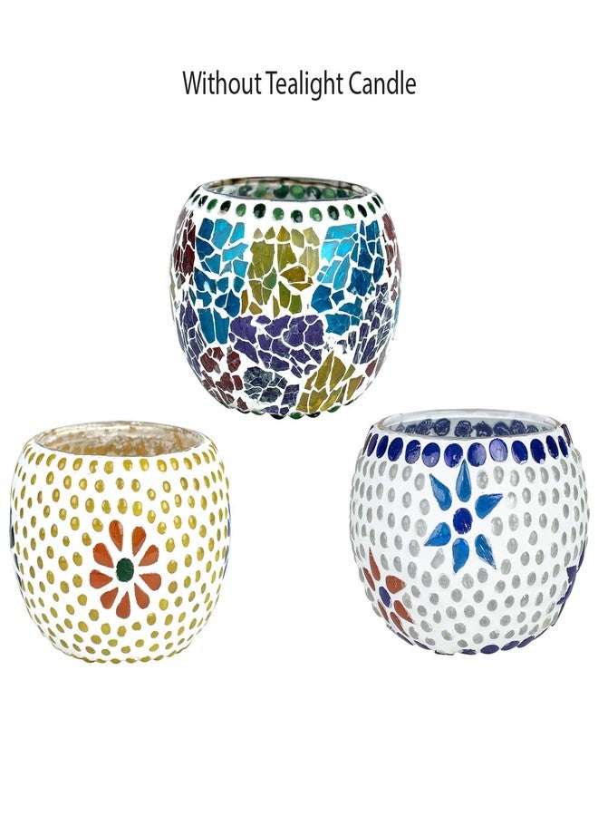 حاملات شموع زجاجية فسيفسائية من كاميري بازار (عبوة من 3 قطع) - حامل شموع ديوالي، زينة أضواء عيد الميلاد - حاملات شموع صغيرة، ديكور للحفلات والمنزل - Image 4